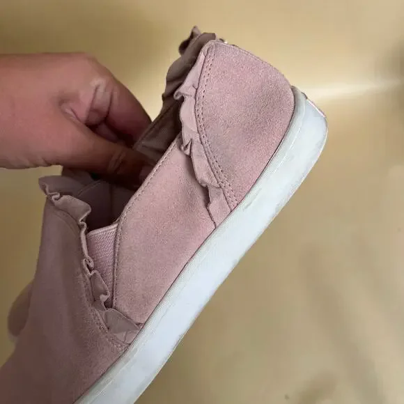 Kate Spade Lillie Pink Suede Ruffle Slip-On Sneakers Leather Upper Size 8.5 - Picture 9 of 14